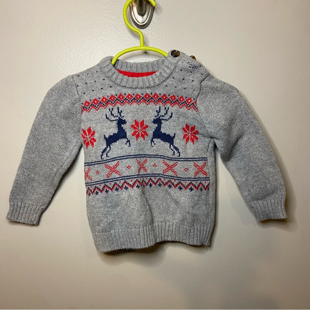 Wonder Nation Boys 12M Gray Fair Isle Pattern and Reindeer 100% Cotton